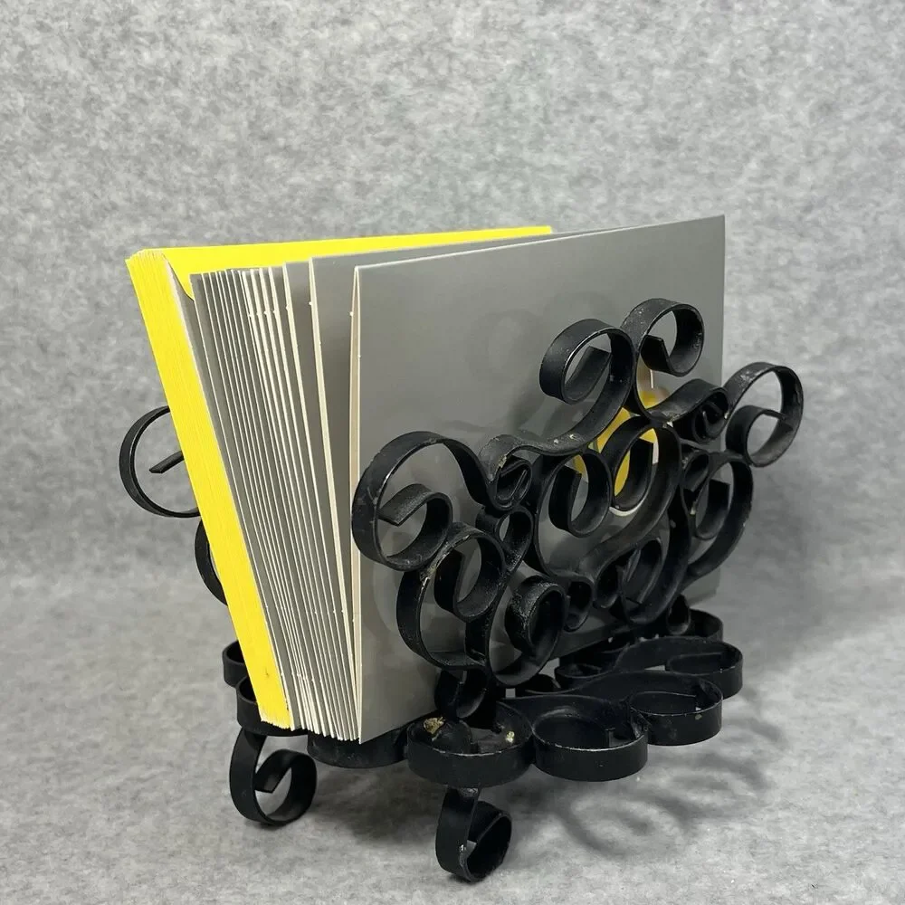 Vintage Black Metal Swirl Scroll‎ Napkin Letter Holder Wrought Iron ? Organizer